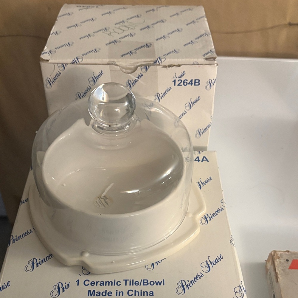 Princess House Ceramic Butter Dish with Glass Dome